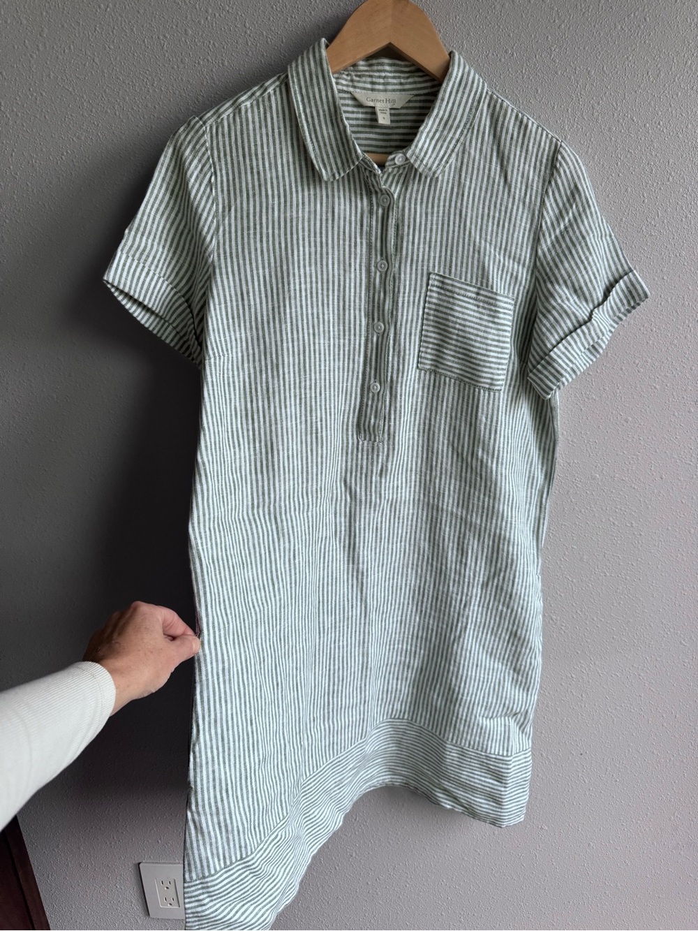 Garnet Hill Green and White Striped Popover Shirtdress size Small - Picture 3 of 12
